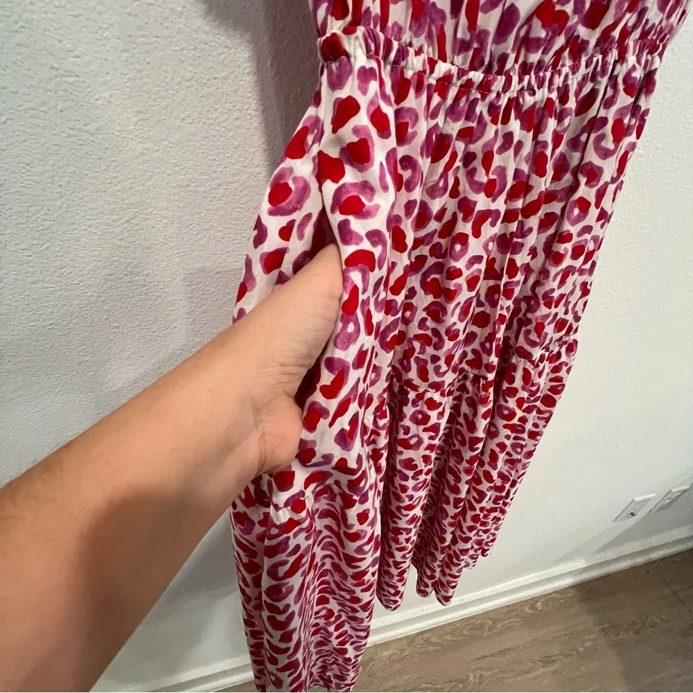 Tucker NYC Silk Blend Women’s Midi Dress White Red Cinched Waist With Pockets M - Picture 13 of 16